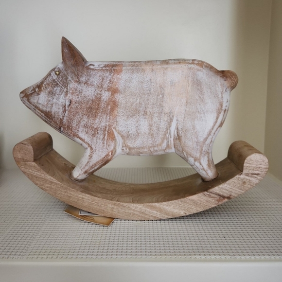 Other - NWT - Wooden Whitewashed Rocking Piglet